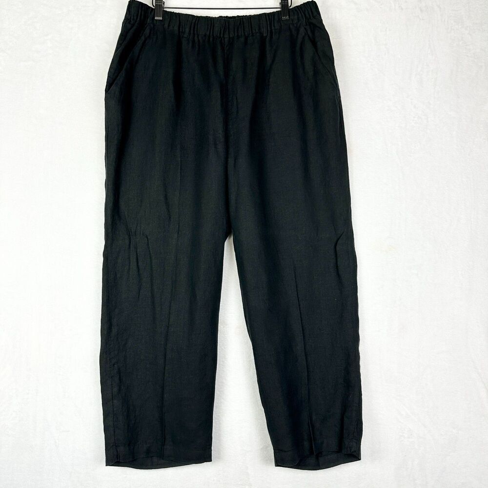 Quince 100% European Linen Pants Size XL Black Pull On Pockets EUC Minimalist